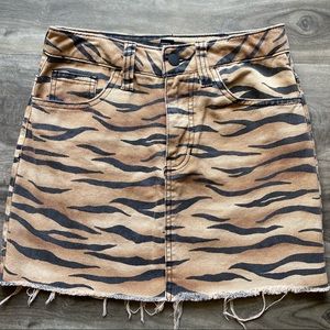 Tiger print denim skirt